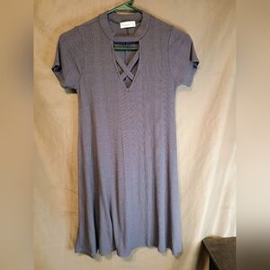 Ginger G Criss Cross Neckline Blue Cupri Swing  Knit Mini  Dress